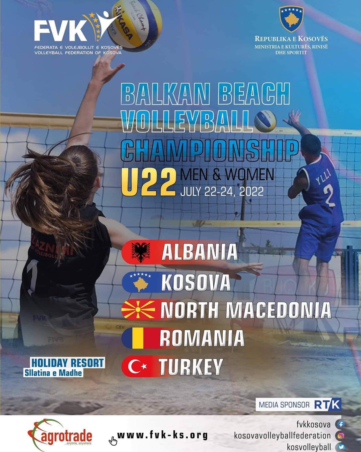 U22 Balkan beach volleyball for men and women in Kosovo (22-24th July)